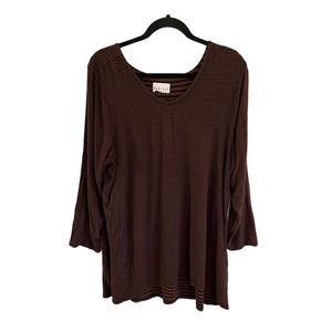 HABITAT Womens Tunic Top Layered Split Back Long Sleeve Purple Black Stripe XL ?